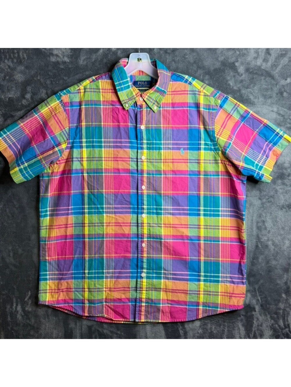 Polo Ralph Lauren Untucked Fit Plaid Short Sleeve Button-Down Oxford Shirt Sz XL